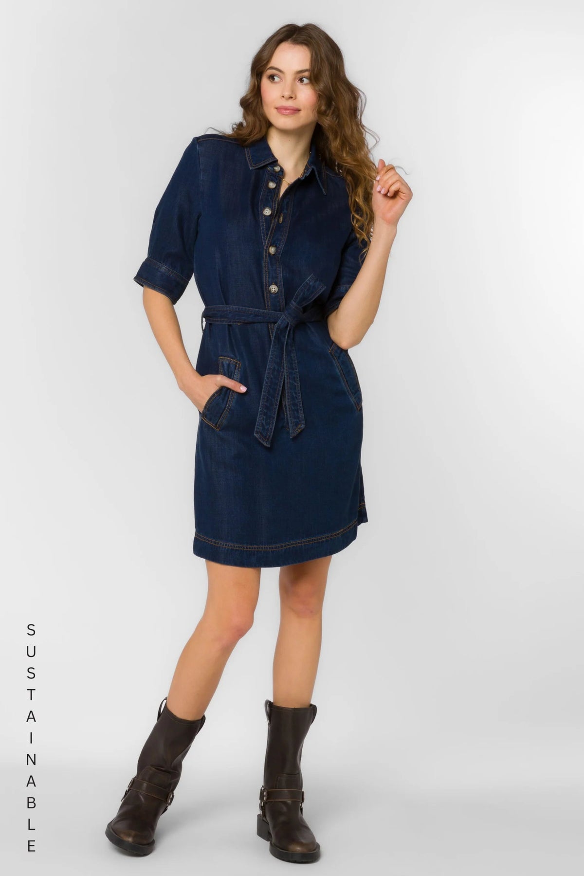 Alabama Cuffed Shirt Dress - Flea Boutiques
