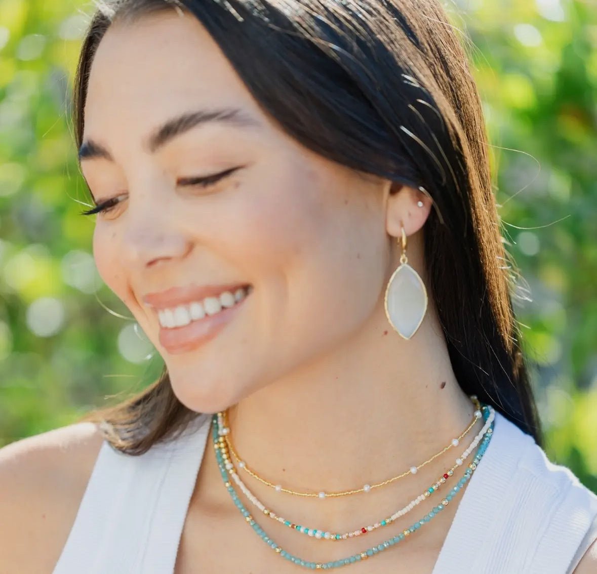 Almond Shape Stone Earrings - Flea Boutiques