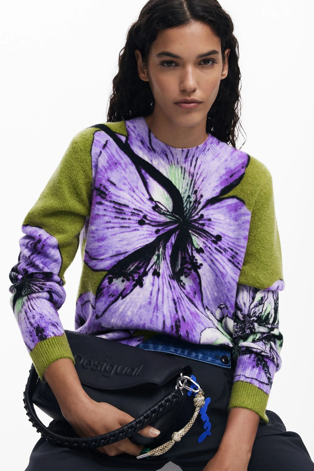 Desigual Sweater with Purple Flower - Flea Boutiques