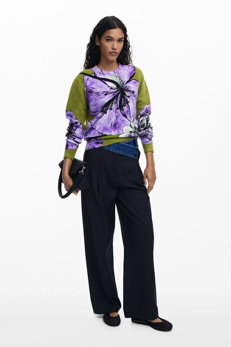 Desigual Sweater with Purple Flower - Flea Boutiques