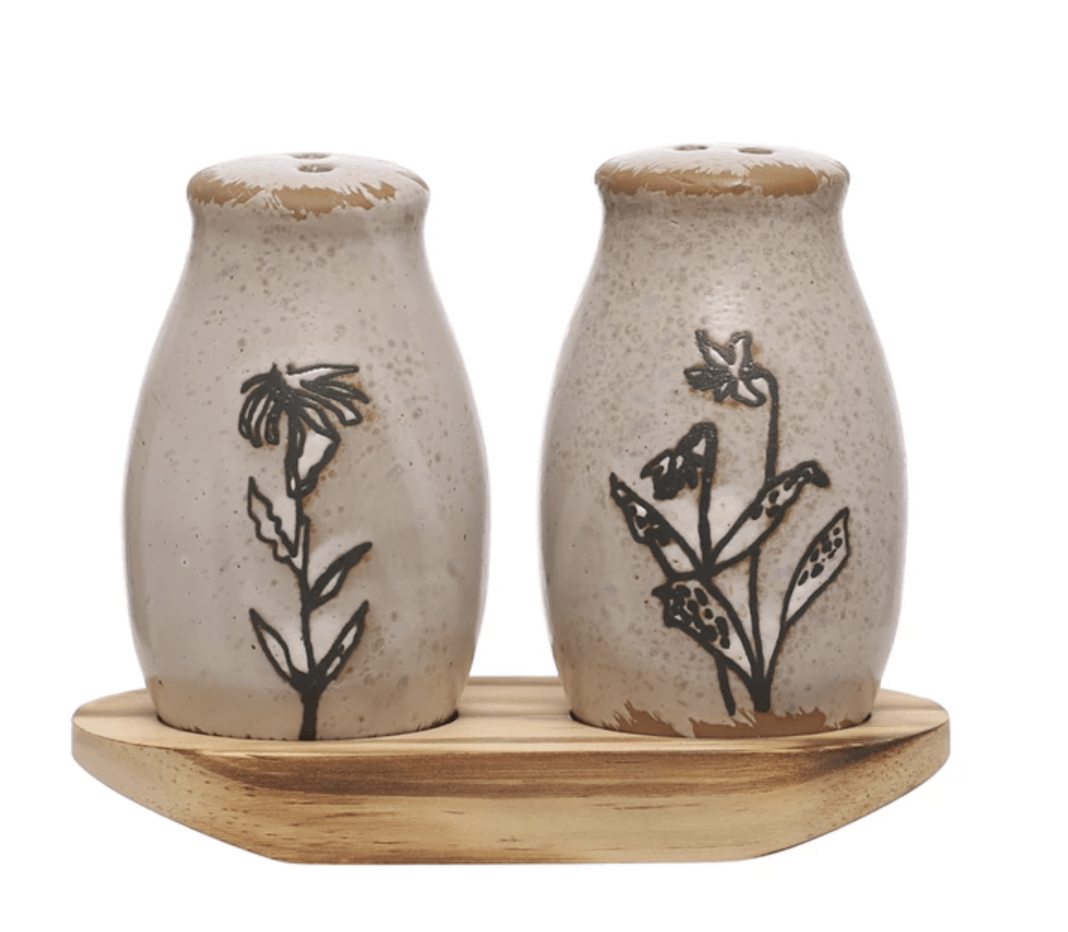 Floral Salt & Pepper Shaker W/ Tray - Flea Boutiques