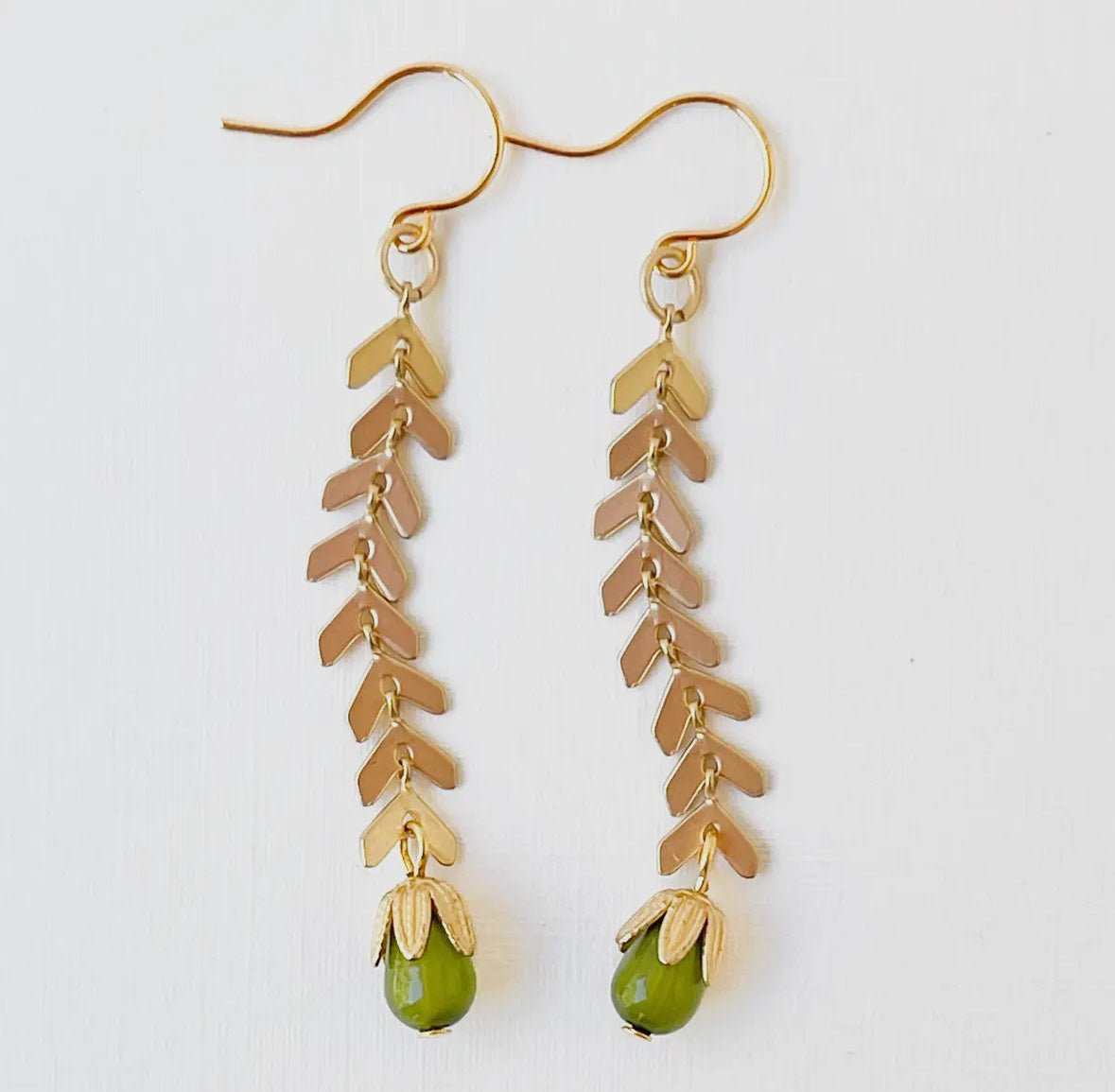 Gold Chevron Earrings w/ Pastel Beads - Flea Boutiques