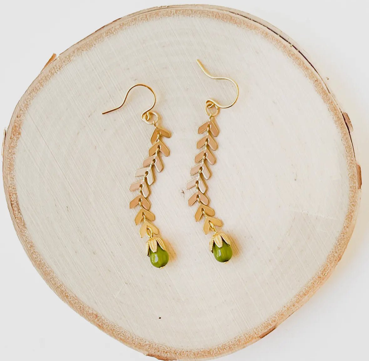 Gold Chevron Earrings w/ Pastel Beads - Flea Boutiques