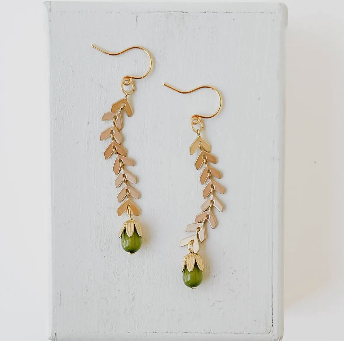 Gold Chevron Earrings w/ Pastel Beads - Flea Boutiques
