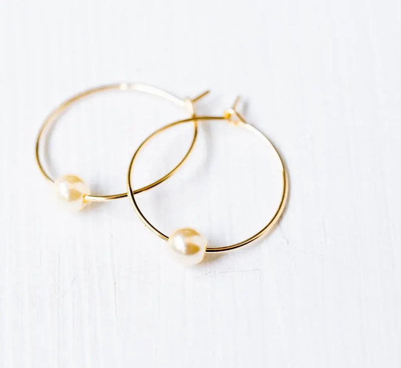 Mini Pearl Gold Filled Hoops - Flea Boutiques