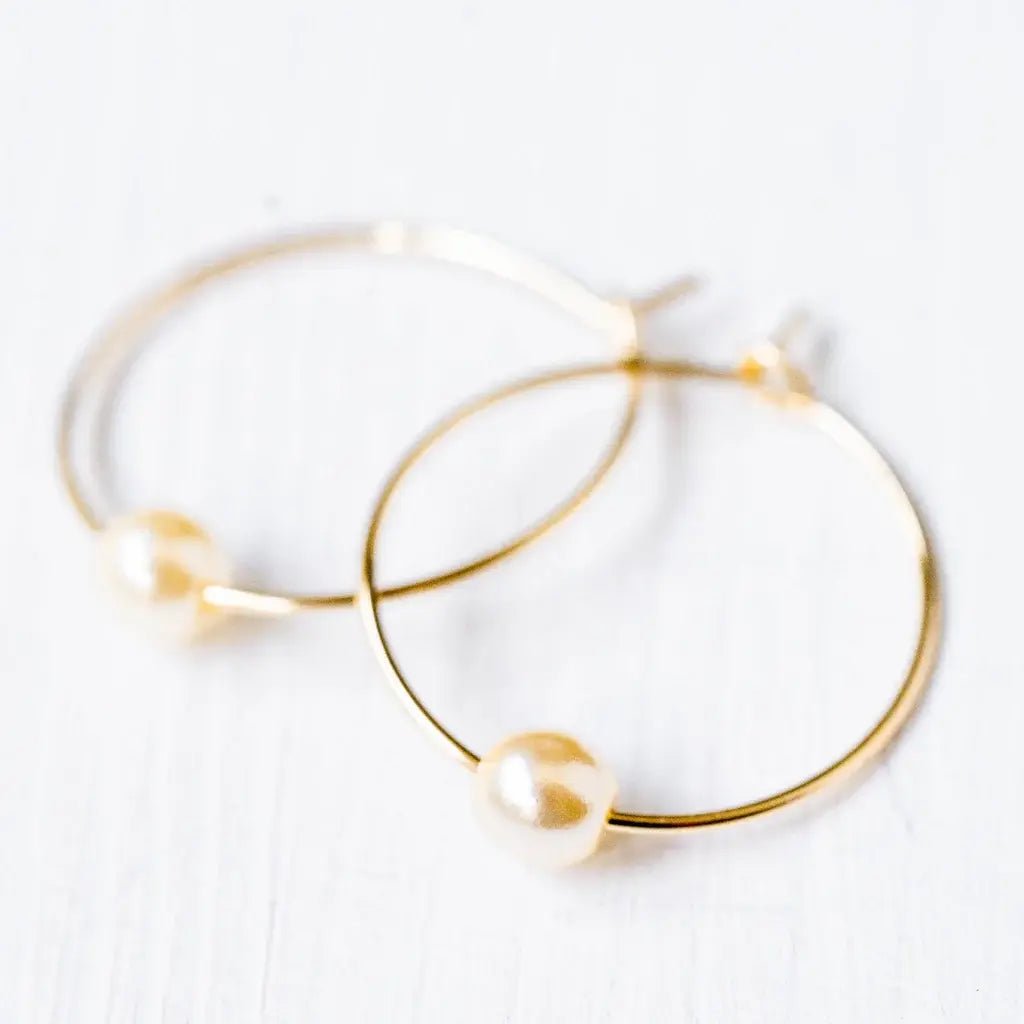 Mini Pearl Gold Filled Hoops - Flea Boutiques