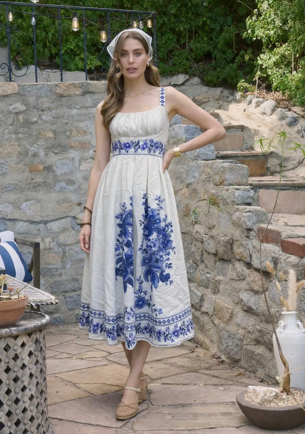 Moon River Pleated Bust Floral Midi Dress