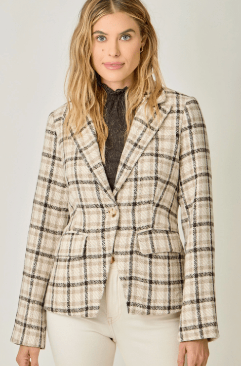 Single Breast Plaid Blazer - Flea Boutiques