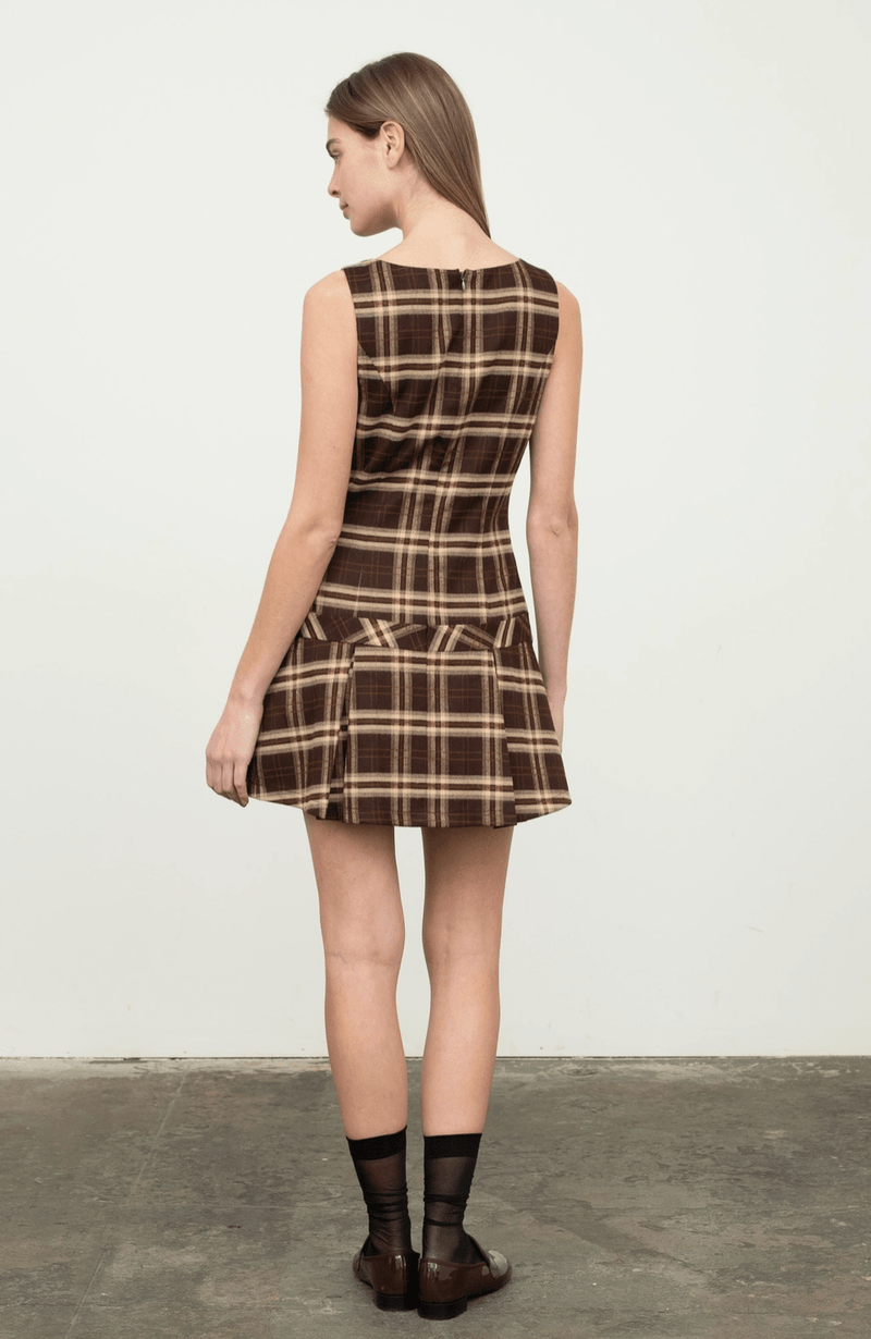 Sleevless Drop Plaid Mini Dress - Flea Boutiques