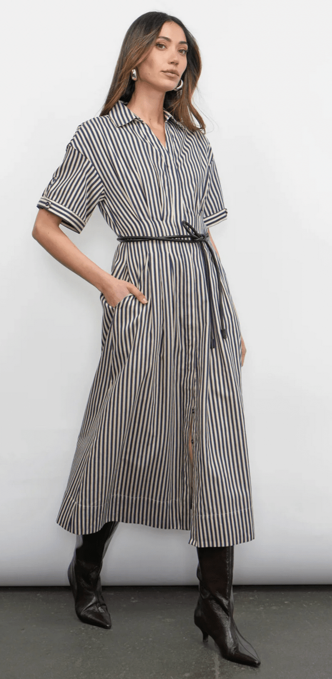 Vanisa Stripe Midi Shirt Dress - Flea Boutiques