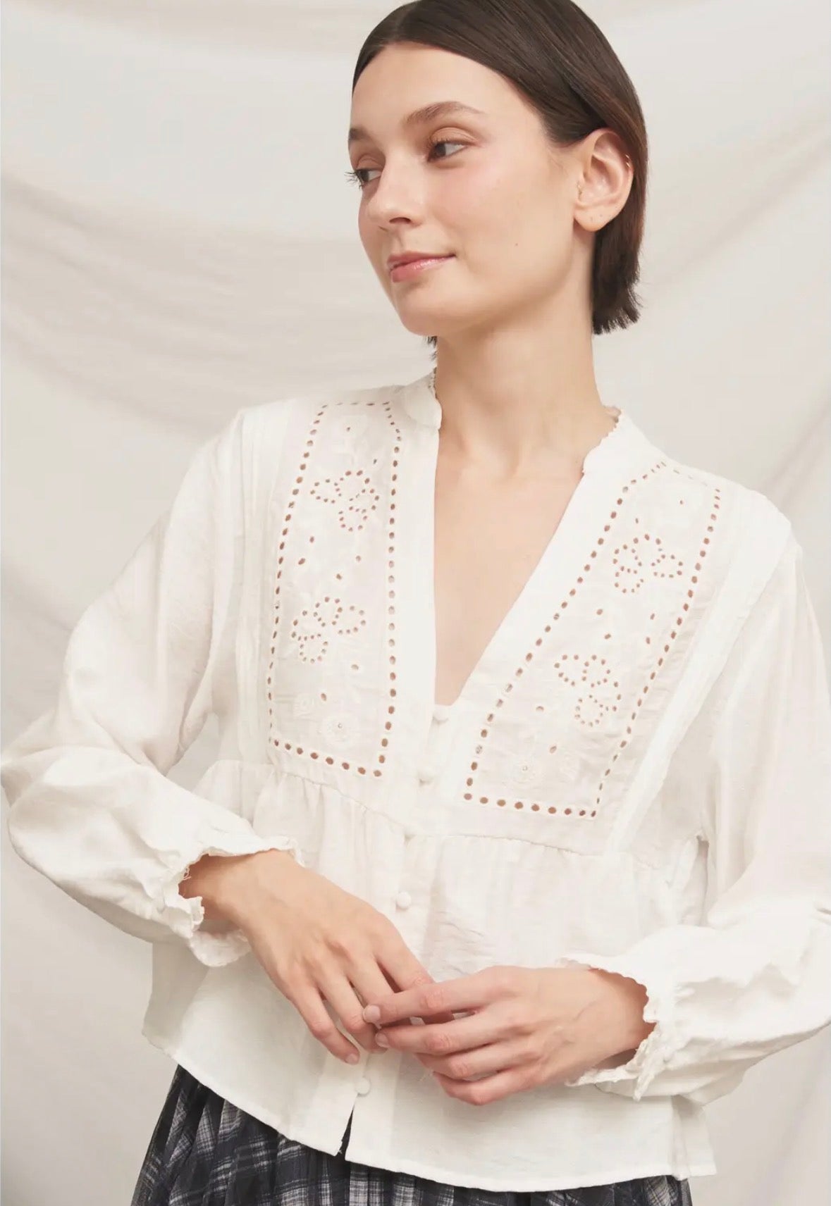 Eyelet Embroidery Peplum Blouse