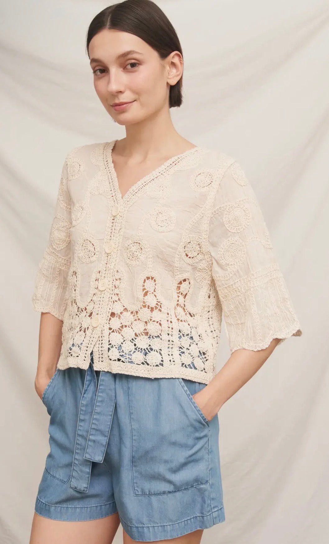 1/2 Sleeve Crochet Cardi - Flea Boutiques