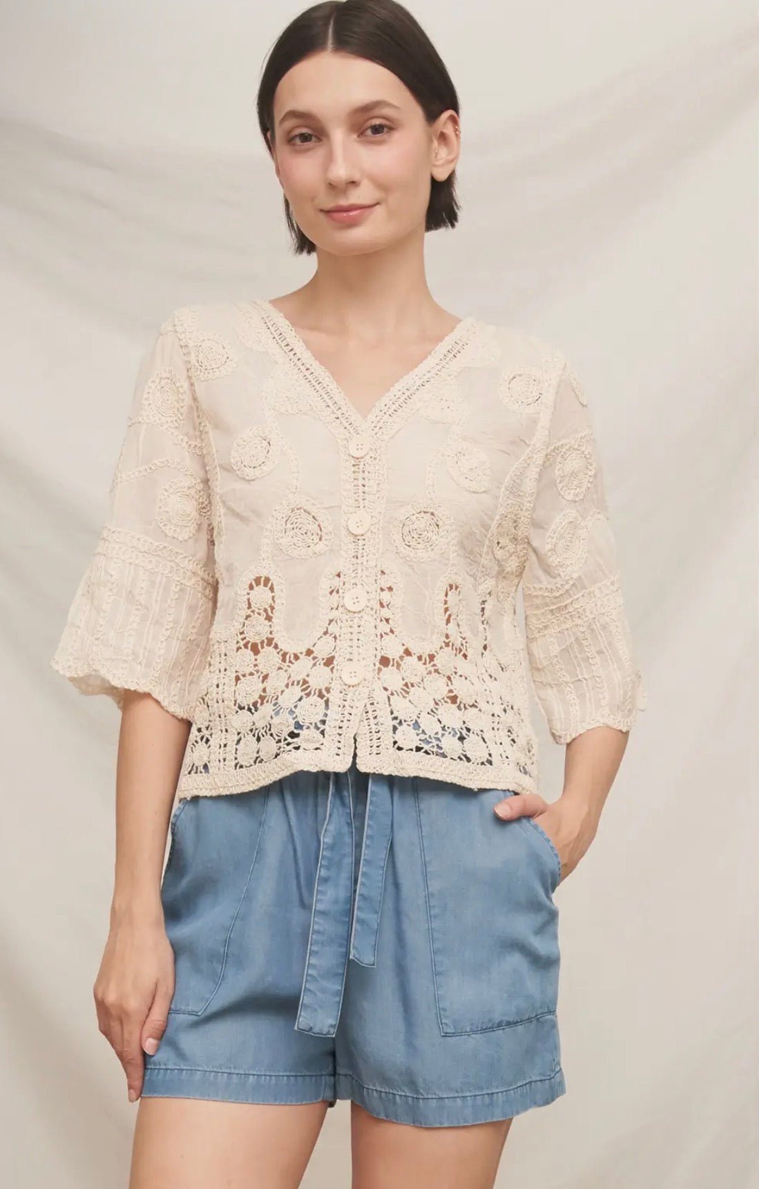 1/2 Sleeve Crochet Cardi - Flea Boutiques