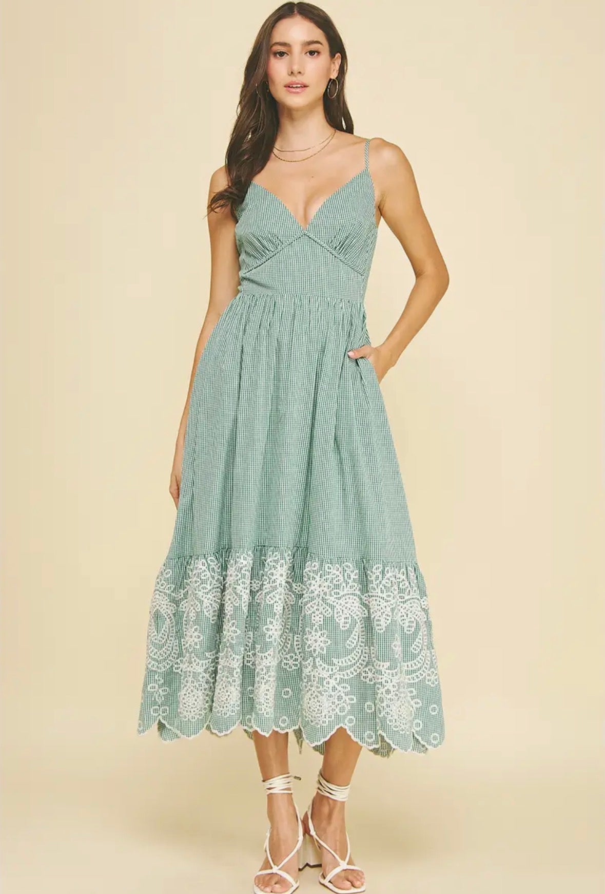 Gingham Eyelet Lace Dress