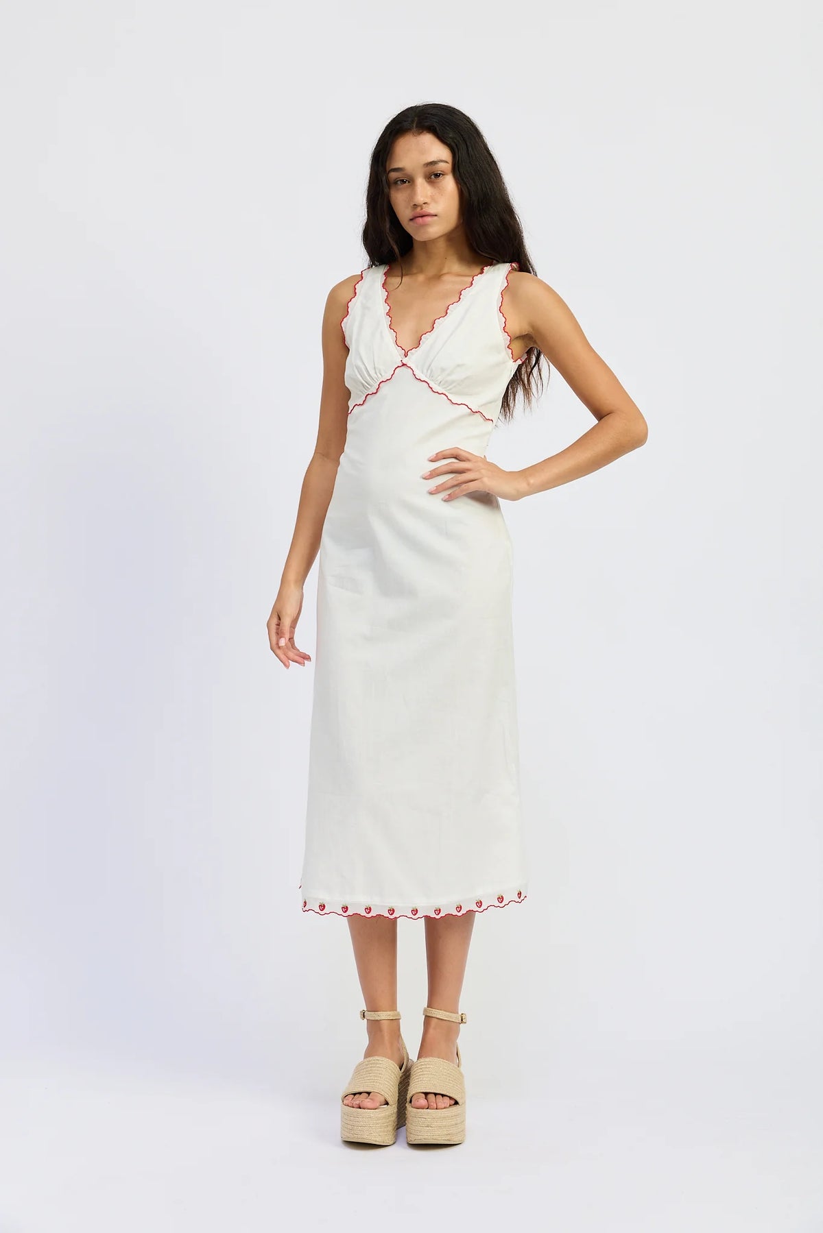 V Neck Trim Side Slit Dress