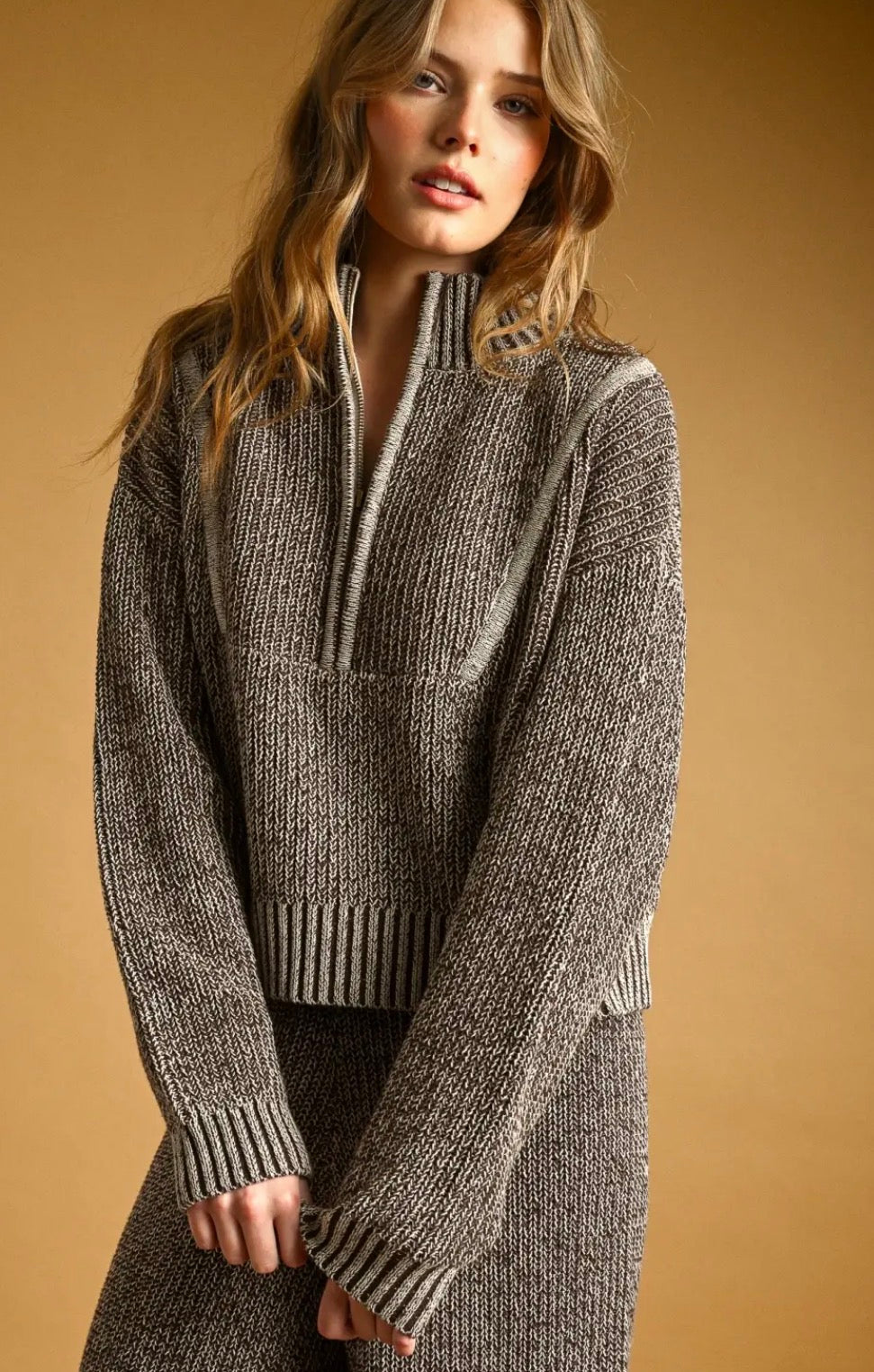 Two Tone Half Zips Sweater