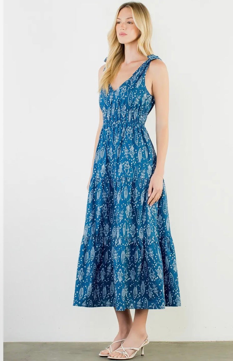 Tie Strap Fish Print Dress