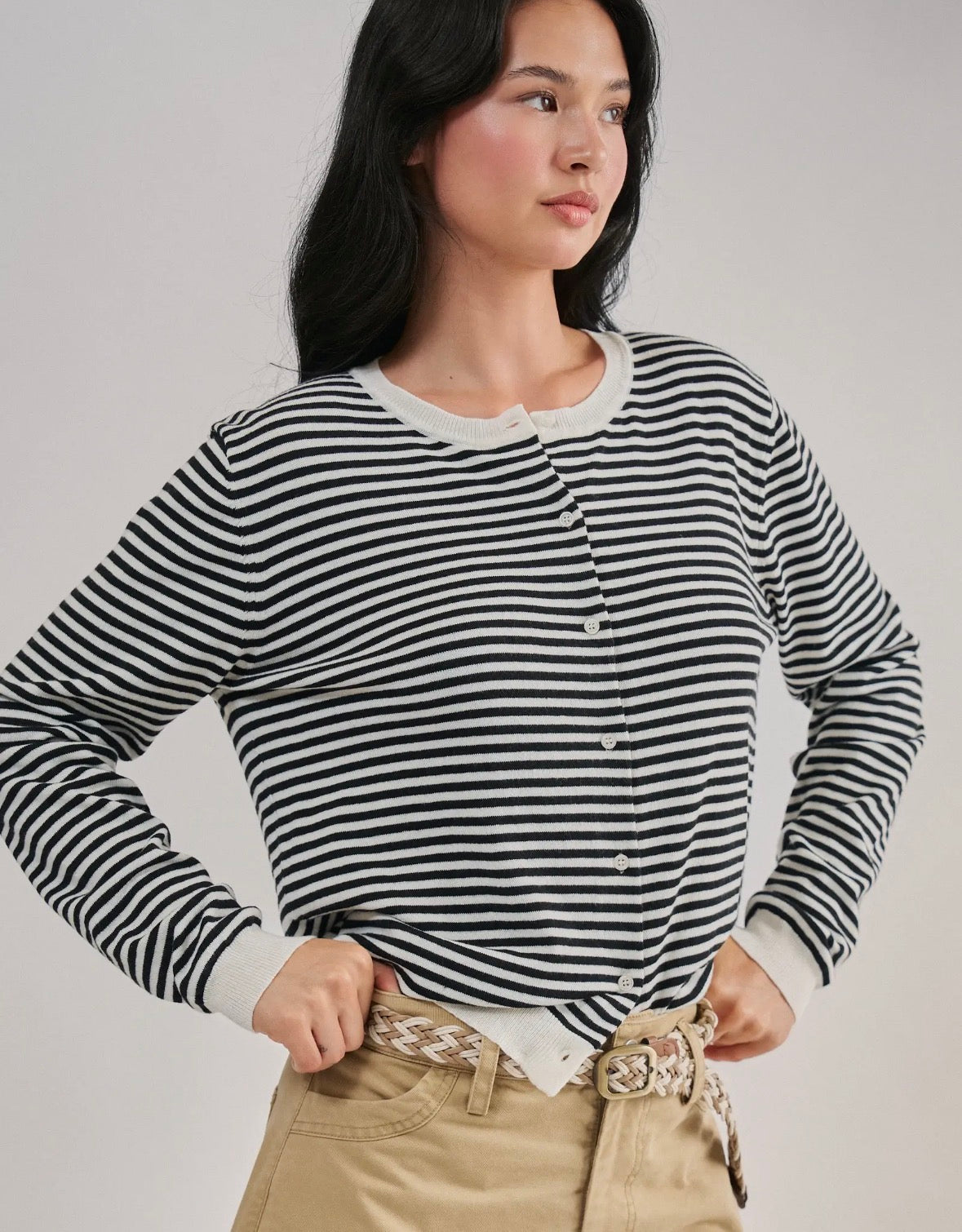 Breton Striped Button Front Cardi