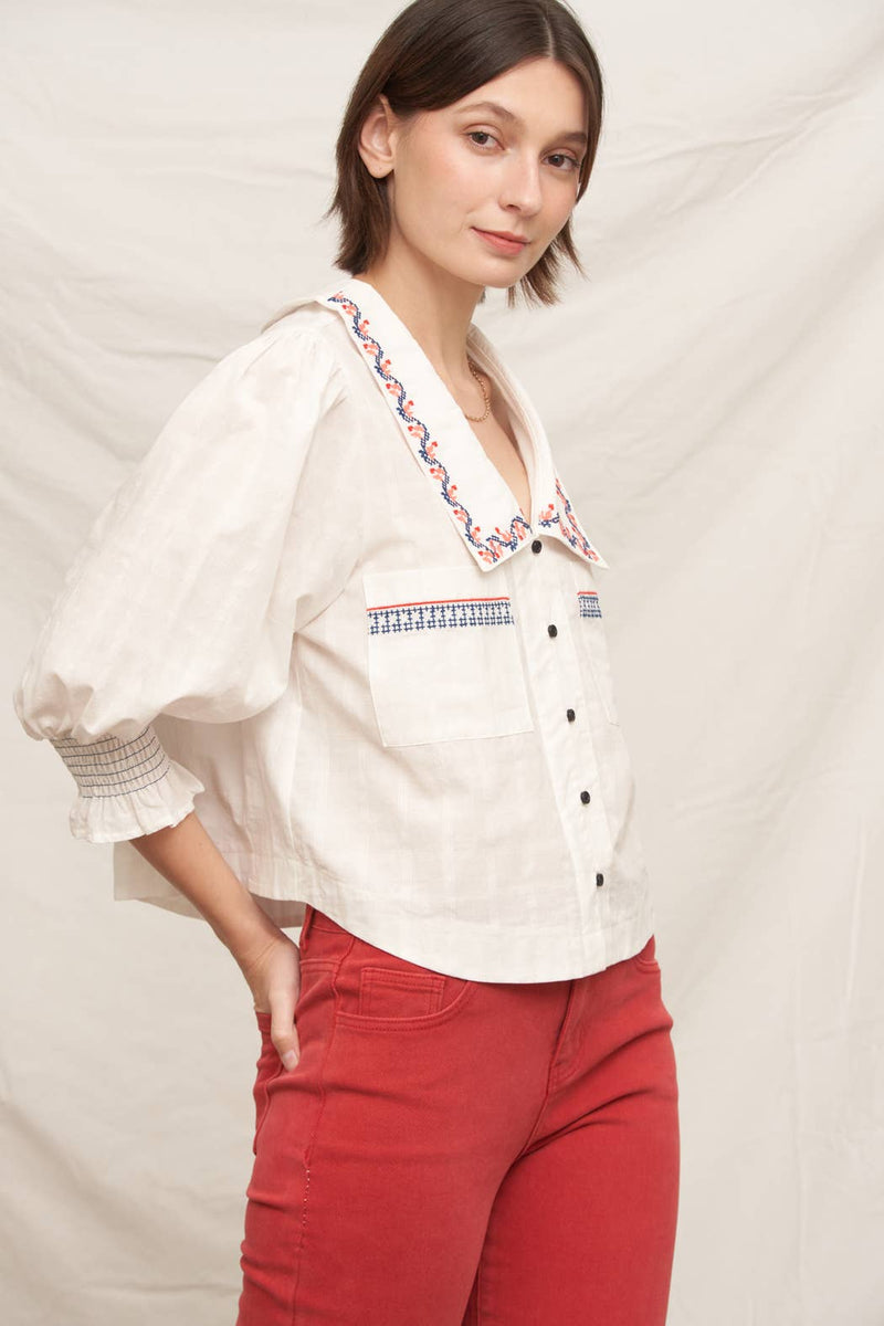3/4 Puff Sleeve Top - Flea Boutiques