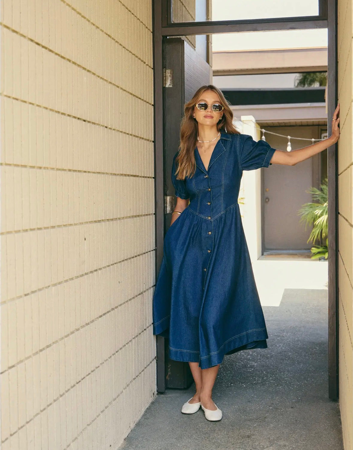 Year Around Denim Washed Flare Dress