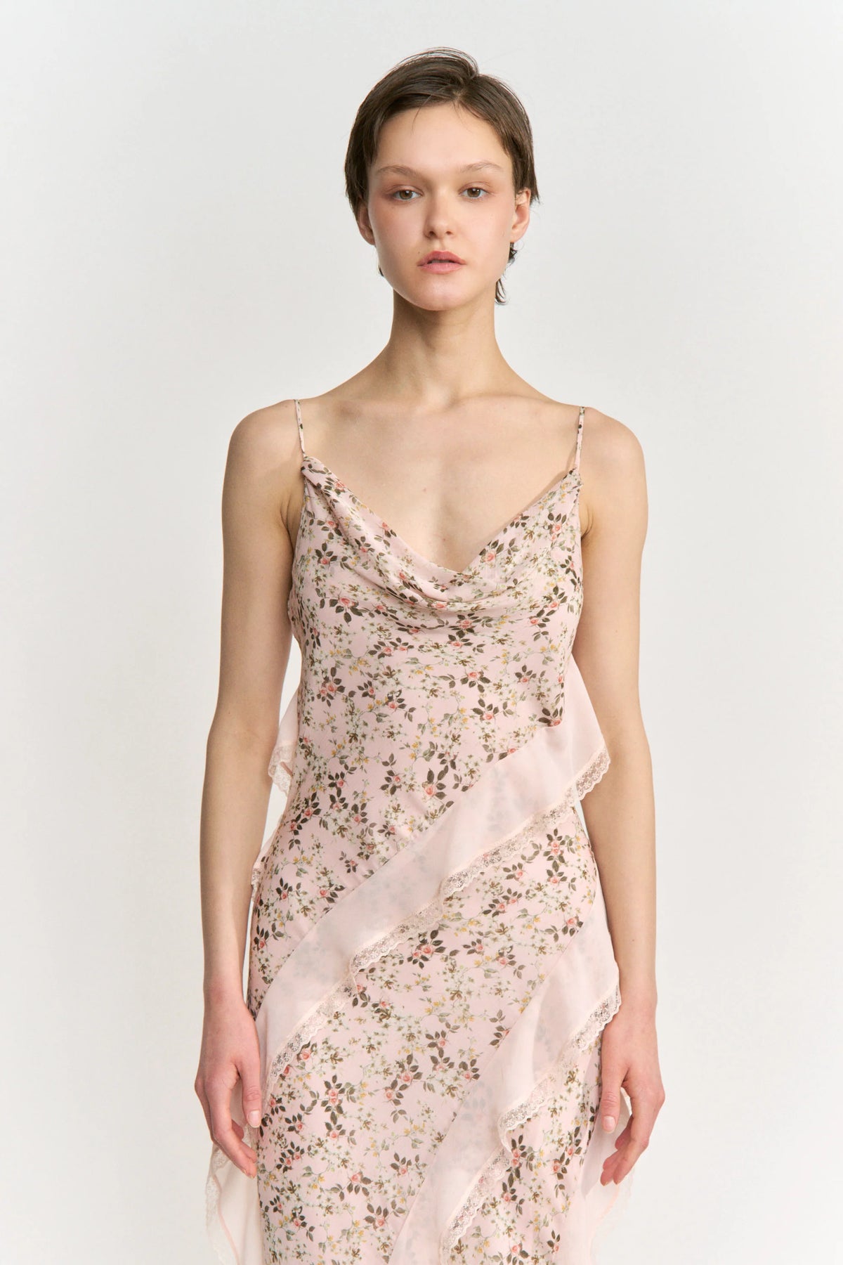 Floral Chiffon Cowl Neck Dress