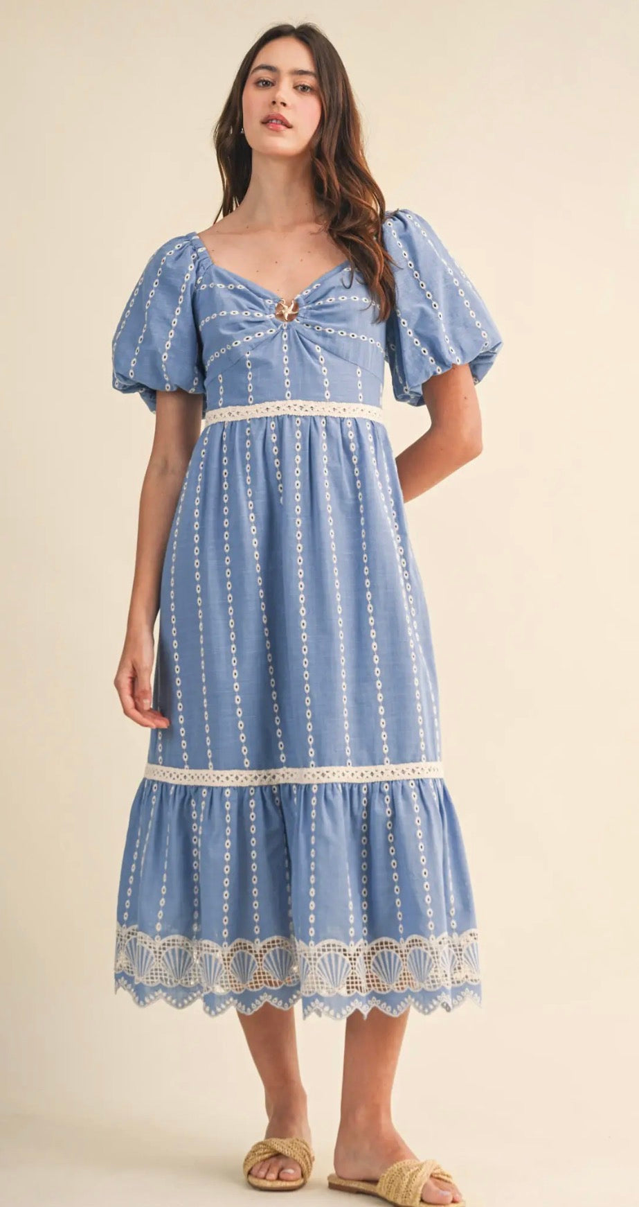 Eyelet Seashell Midi Dress