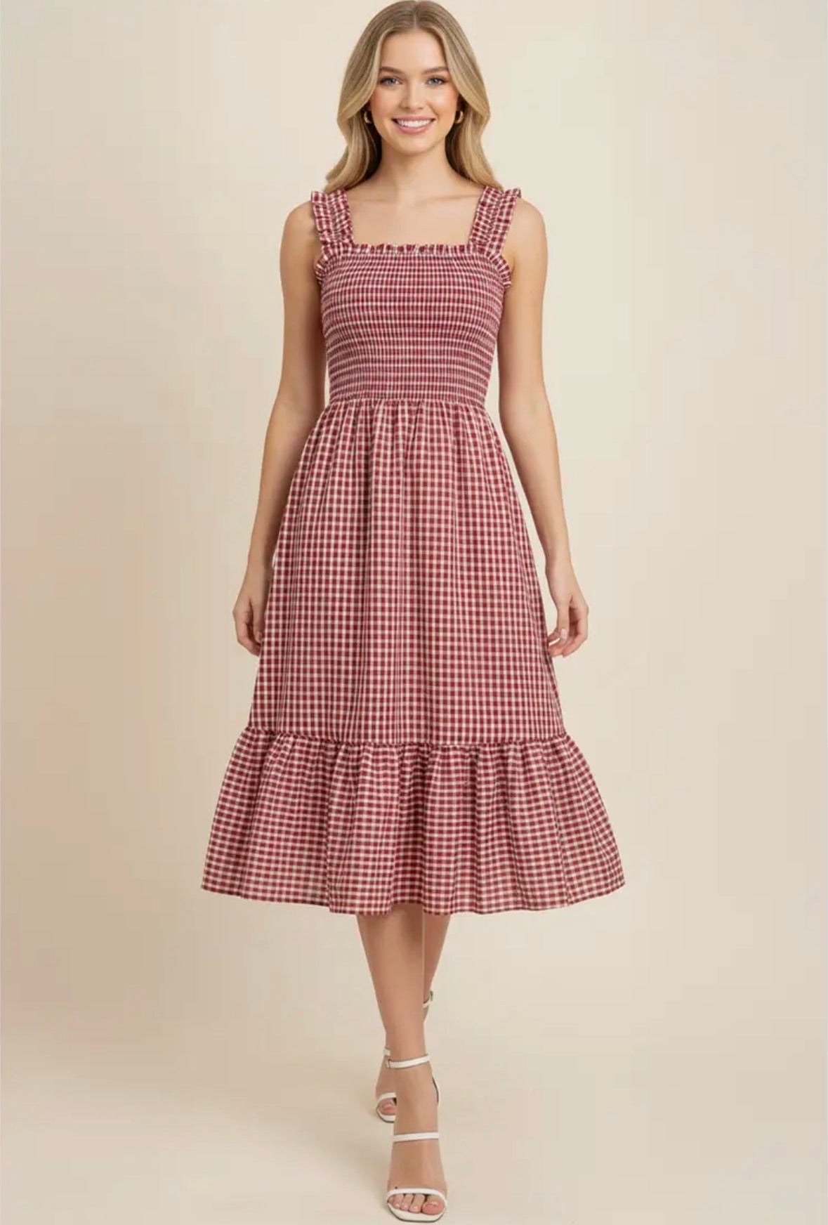 Gingham Tiered Midi Dress