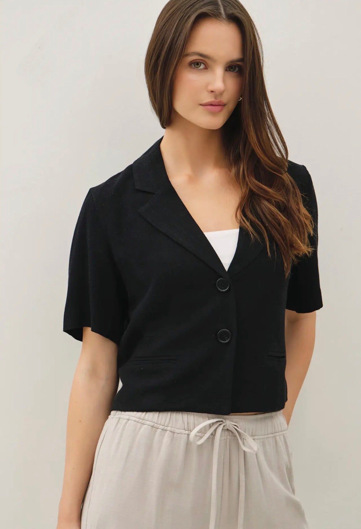 Short Sleeve Linen Crop Blazer