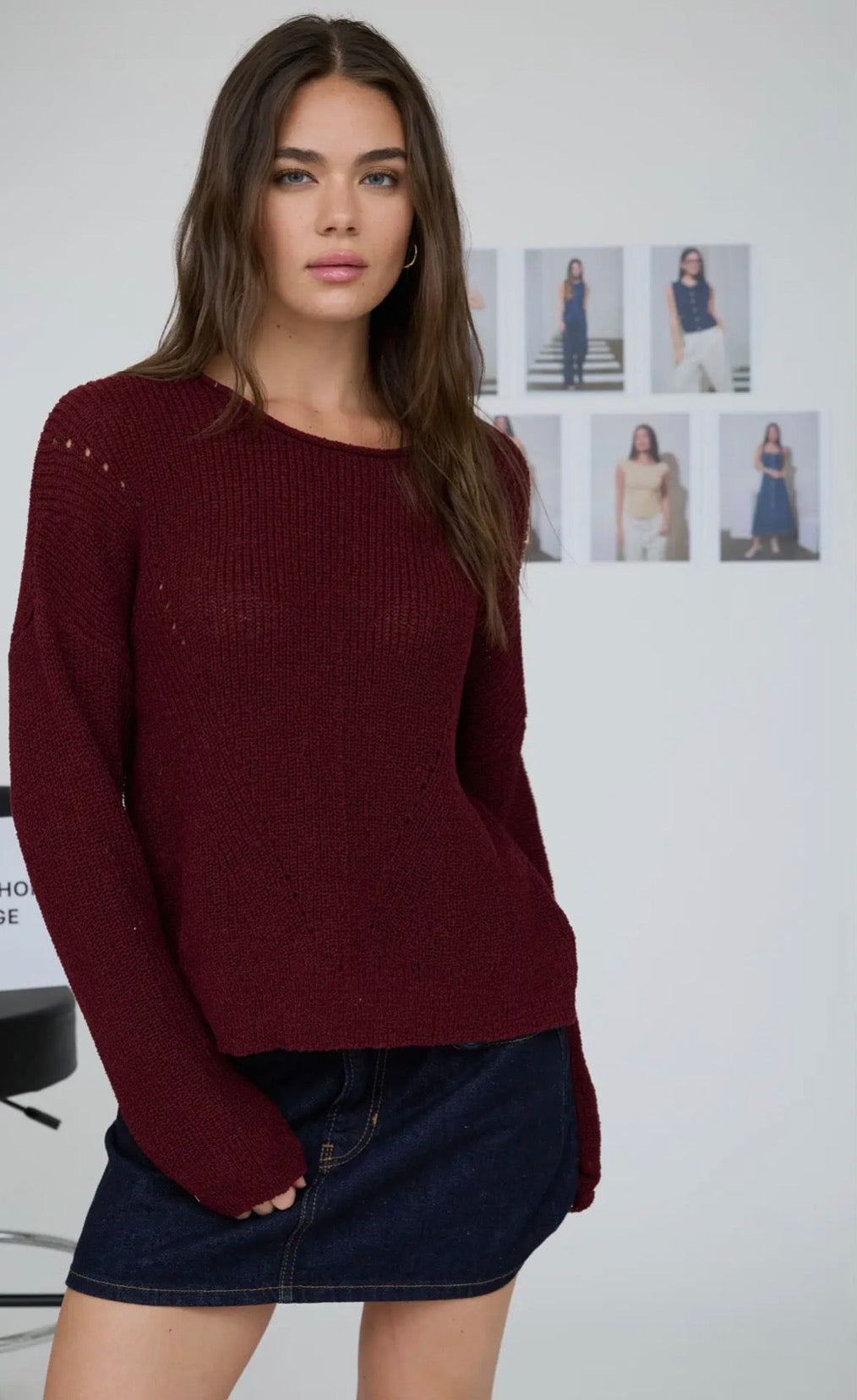 Pointelle v Stitch Knit Sweater