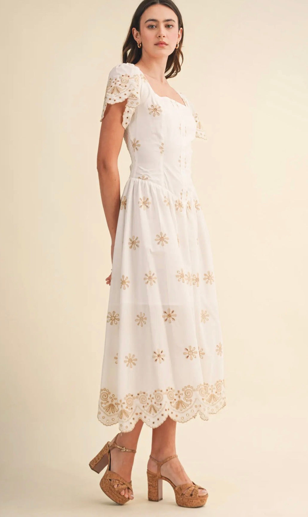 Eyelet Button Down Midi Dress