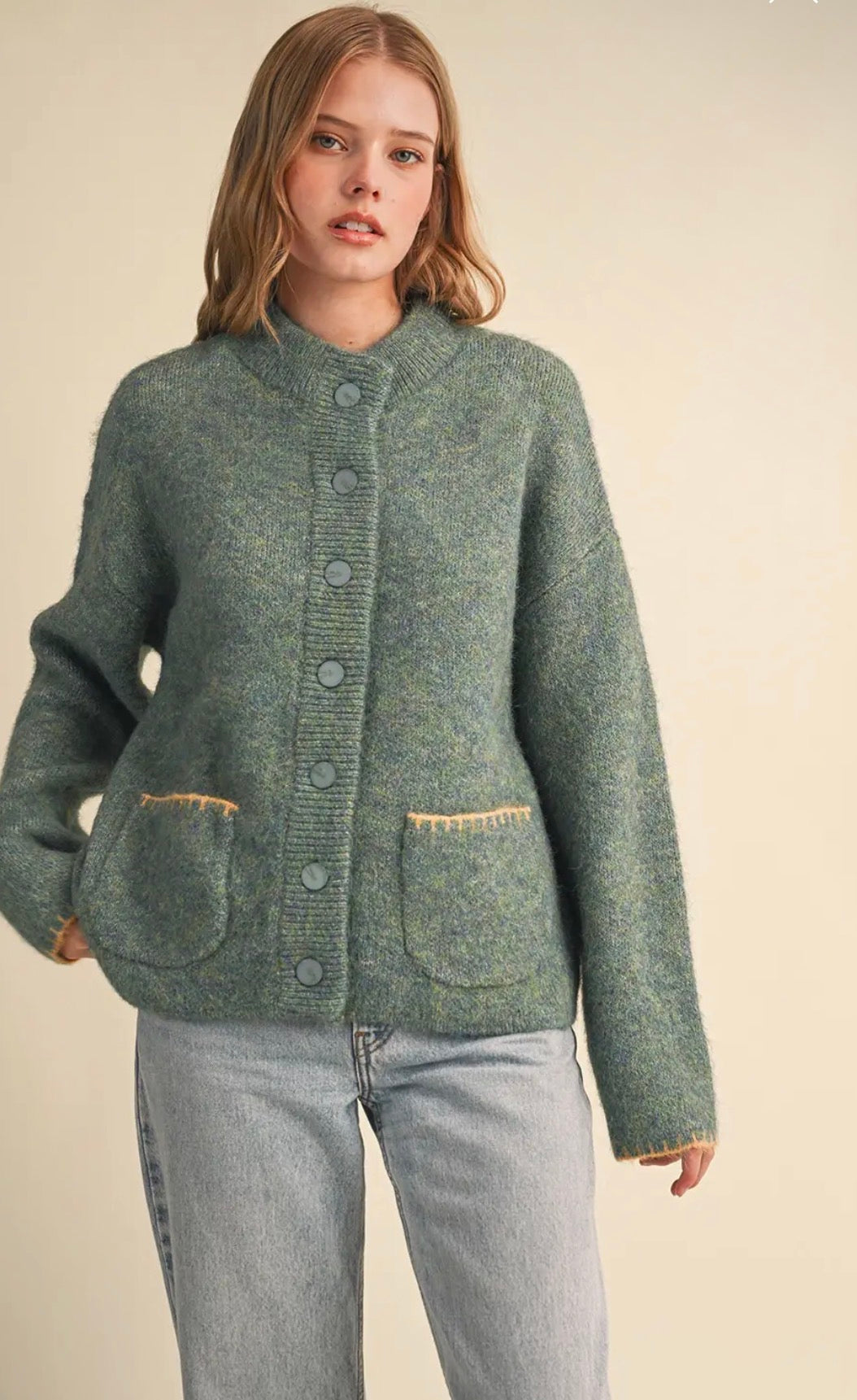 Blanket Stitch Button Down Sweater