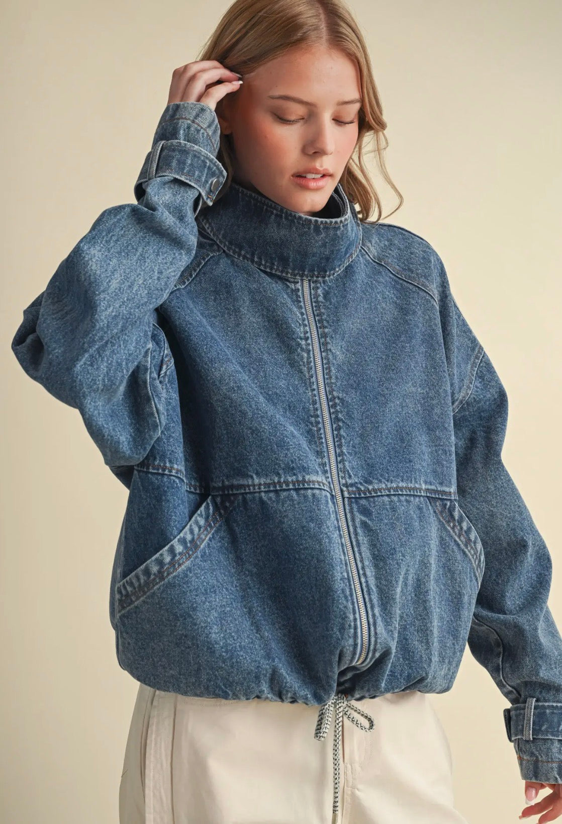 Drawstring Hem Denim Jacket