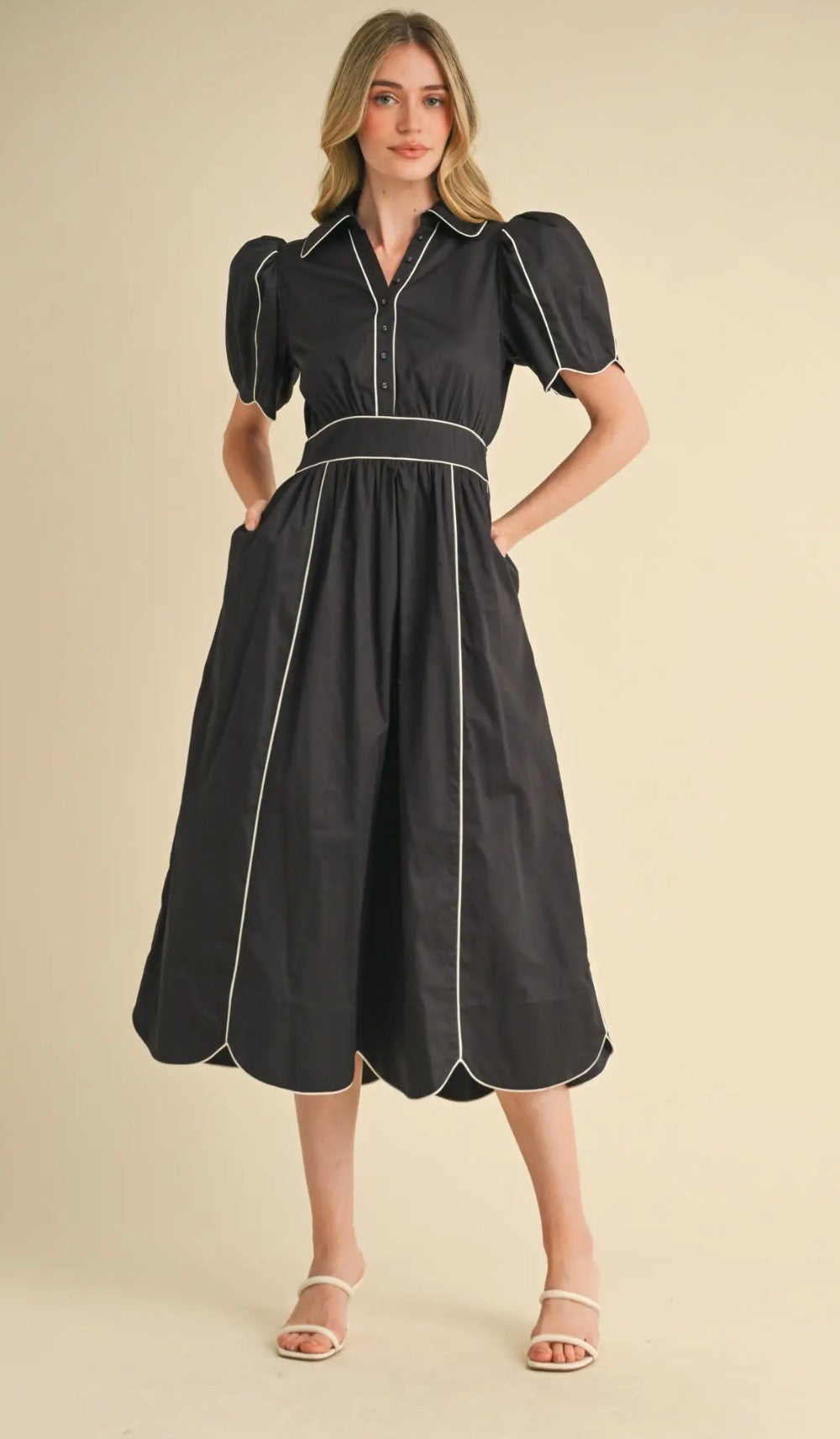 Collared Scallop Shirt Dress
