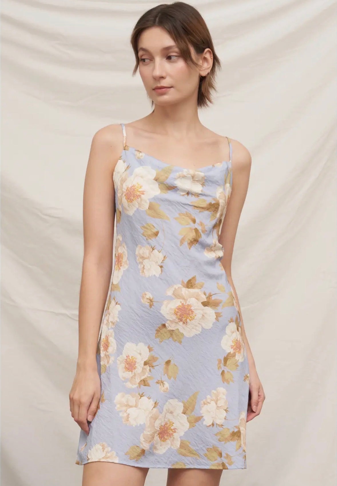 Sleevless Floral Print Cowl Neck Dress