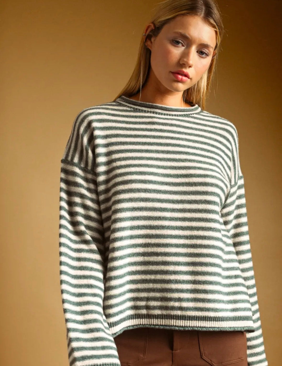Striped Rolled Neck Top