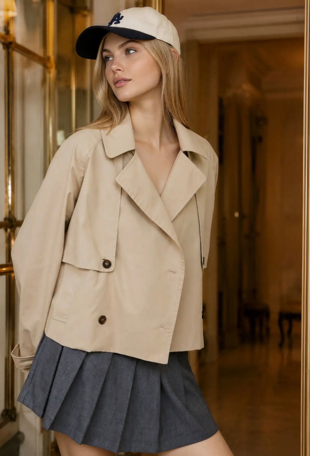 Notch Collar Cropped Trench Coat