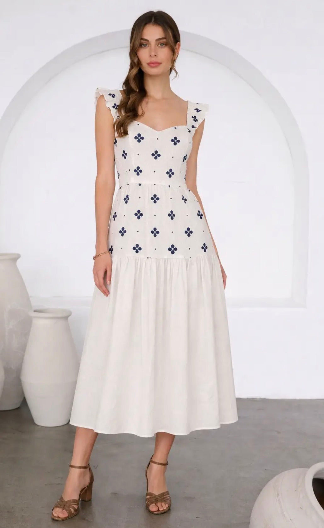 Floral Tile embroidered Linen Mini Dress