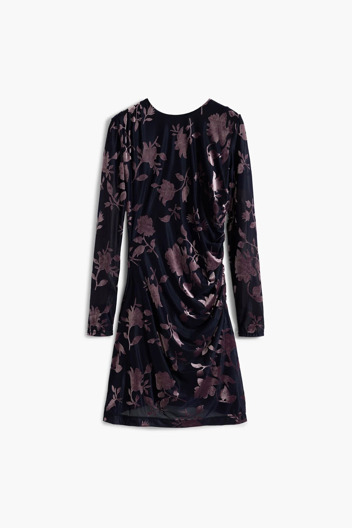 Black dress with floral pattern on a white background