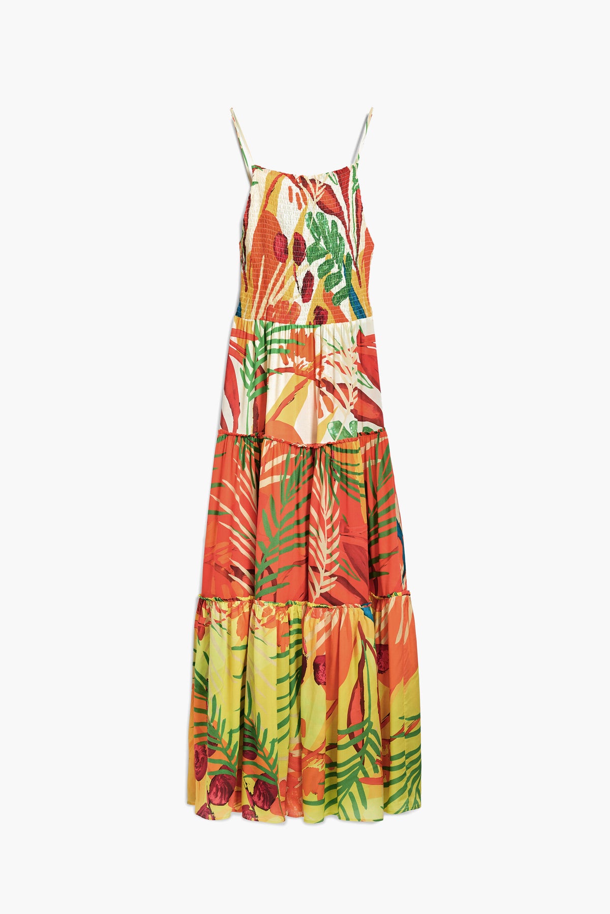 Tropical print dress on a white background