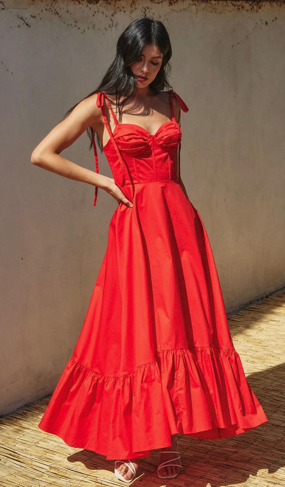 Cotton Poplin Ruched Maxi Dress