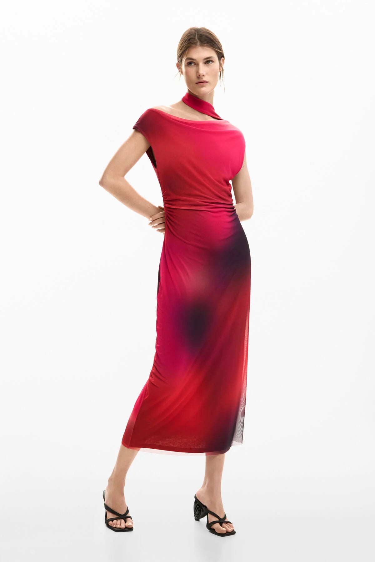 Desigual Asymmetrical Draped Mesh Dress