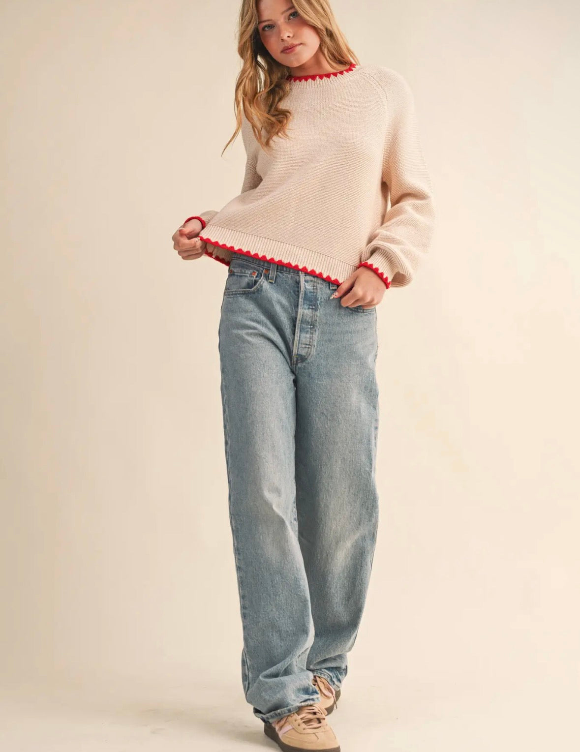 Puff Sleeve Sweater with Contrast