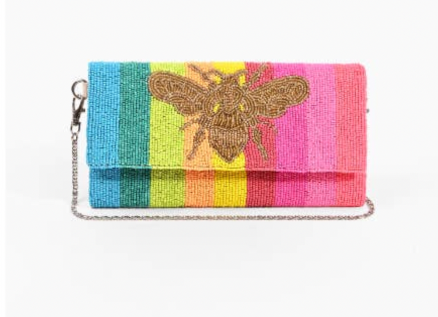 Rainbow Bee Beaded Clutch