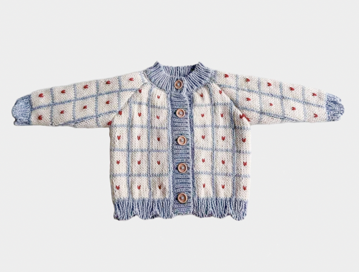 The Blueberry Hill Windowpane Heart Cardigan