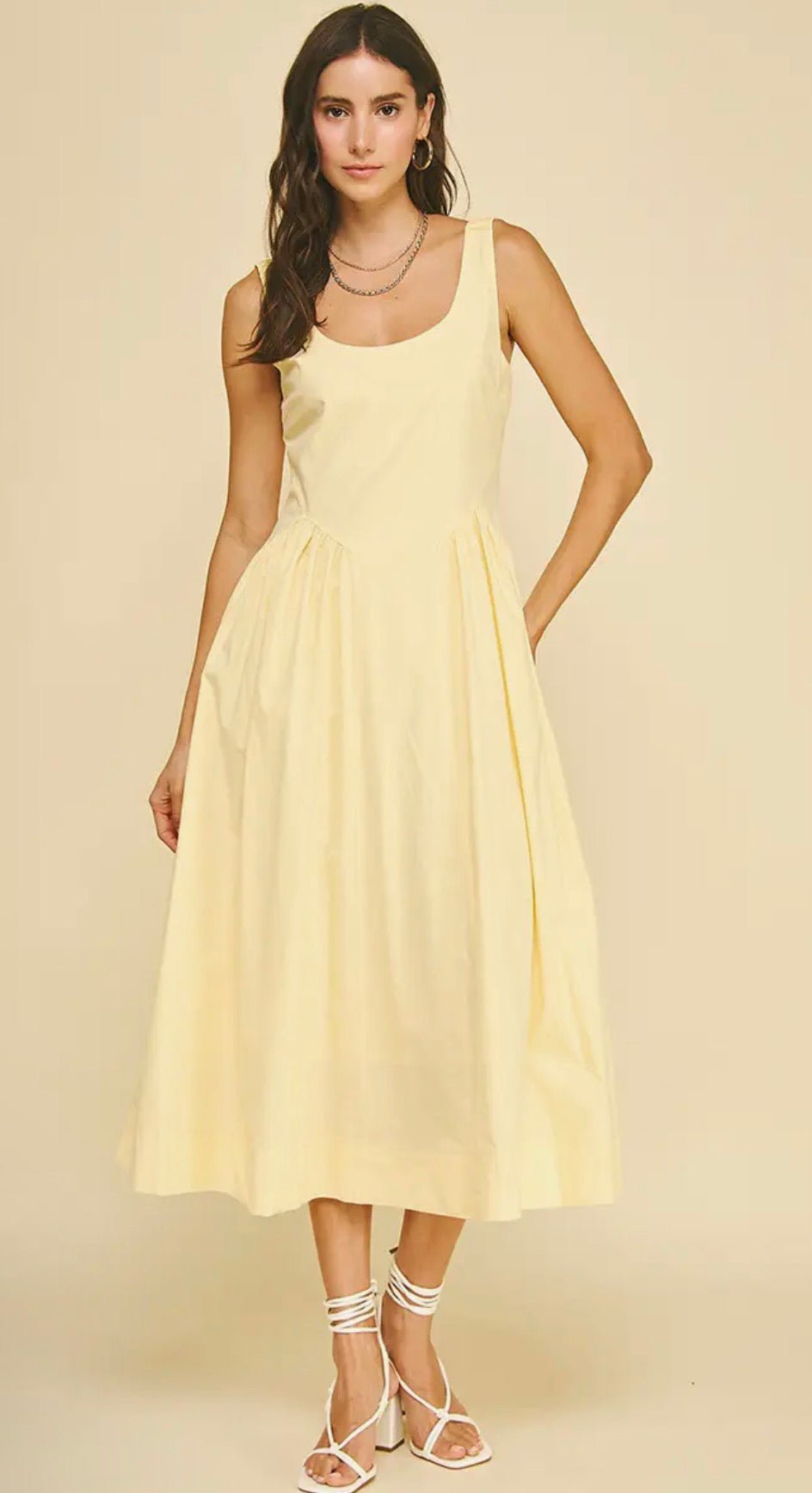 A - Line Poplin Midi Dress - Flea Boutiques