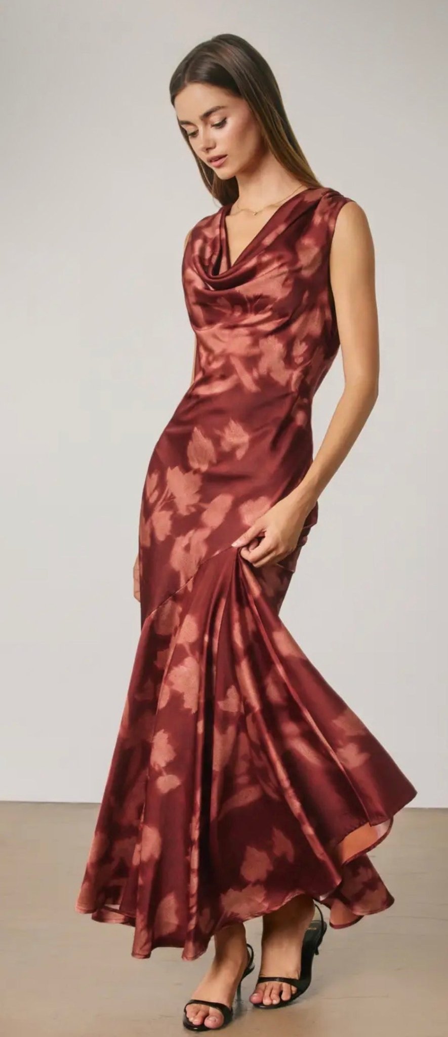 Abstract Floral Cowl Neck Maxi - Flea Boutiques