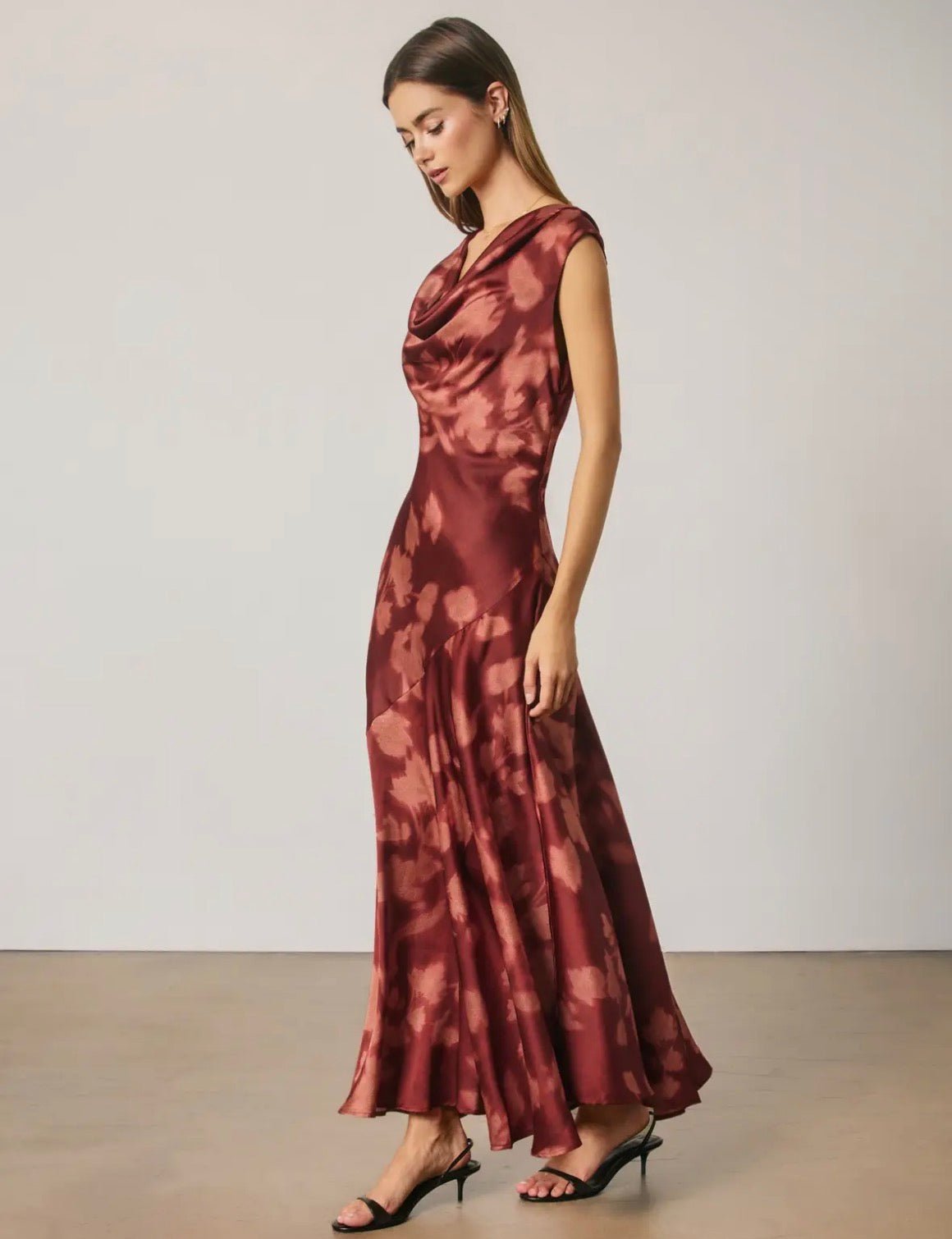 Abstract Floral Cowl Neck Maxi - Flea Boutiques
