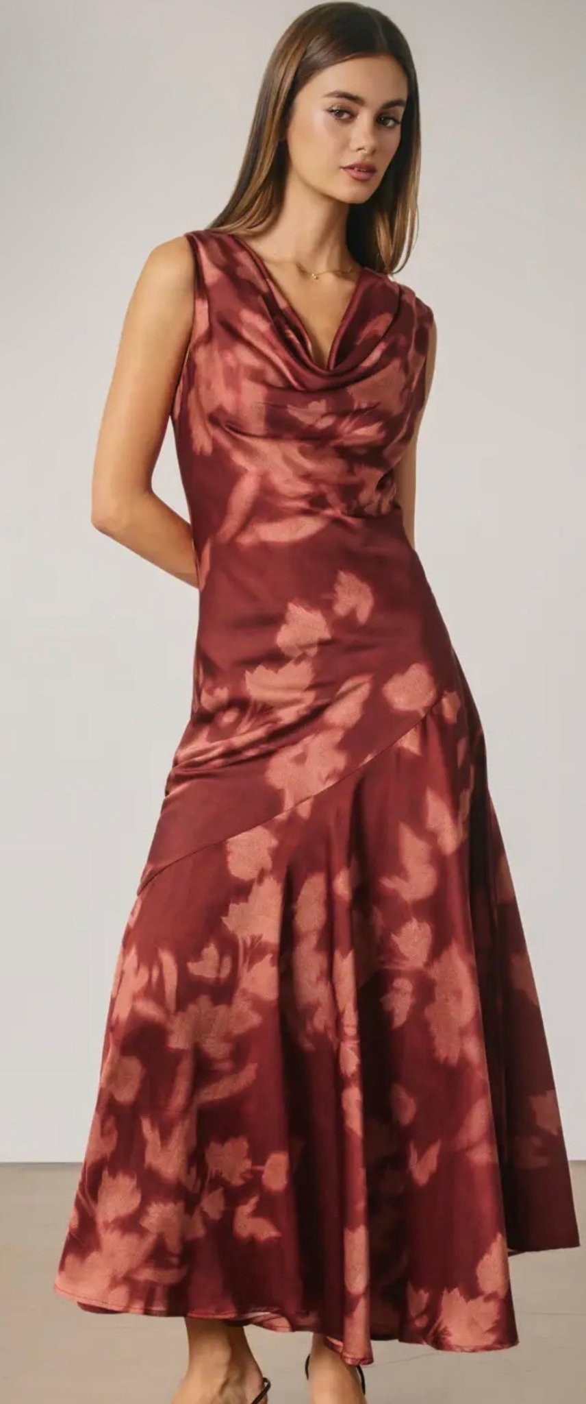 Abstract Floral Cowl Neck Maxi - Flea Boutiques
