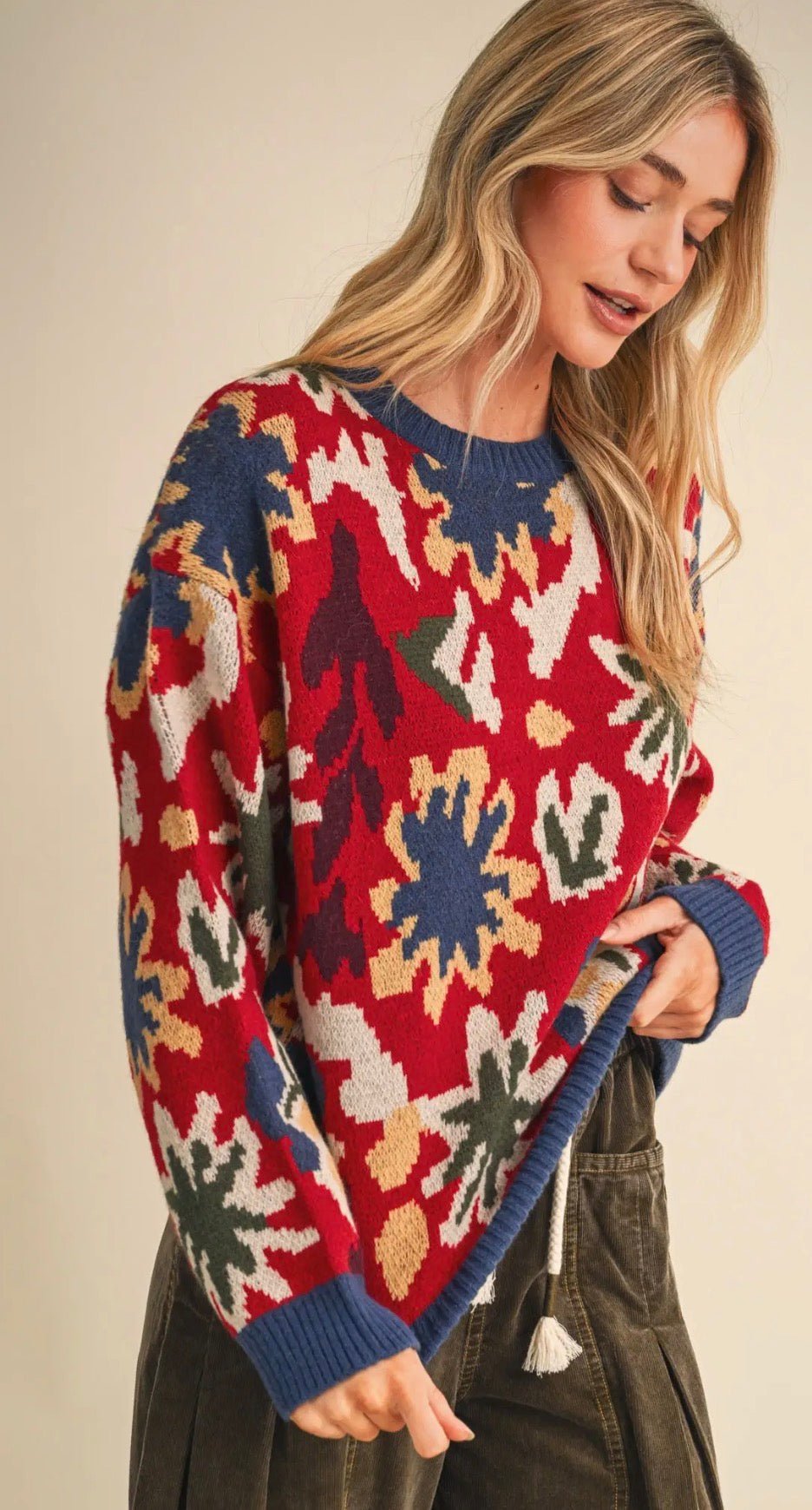 Abstract Floral Knit Sweater - Flea Boutiques