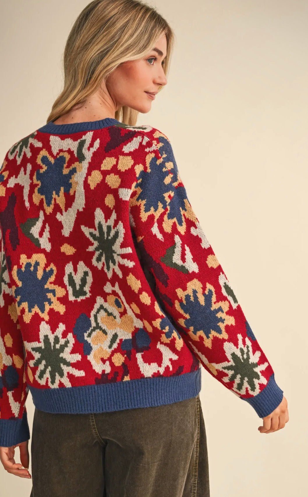 Abstract Floral Knit Sweater - Flea Boutiques
